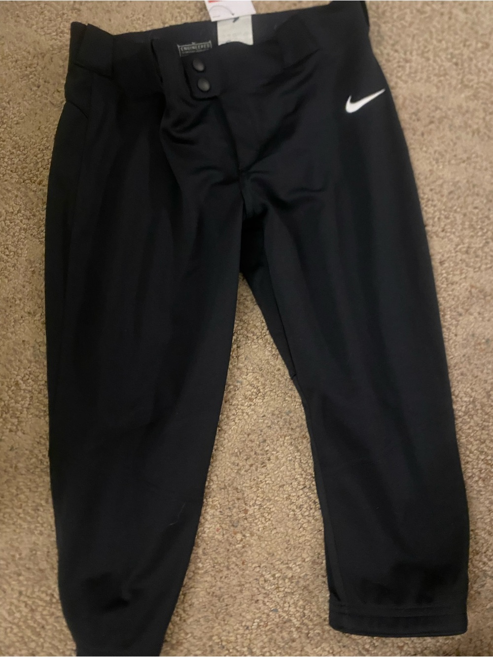 Nike girls Black softball Pants with White Swoosh Sz large